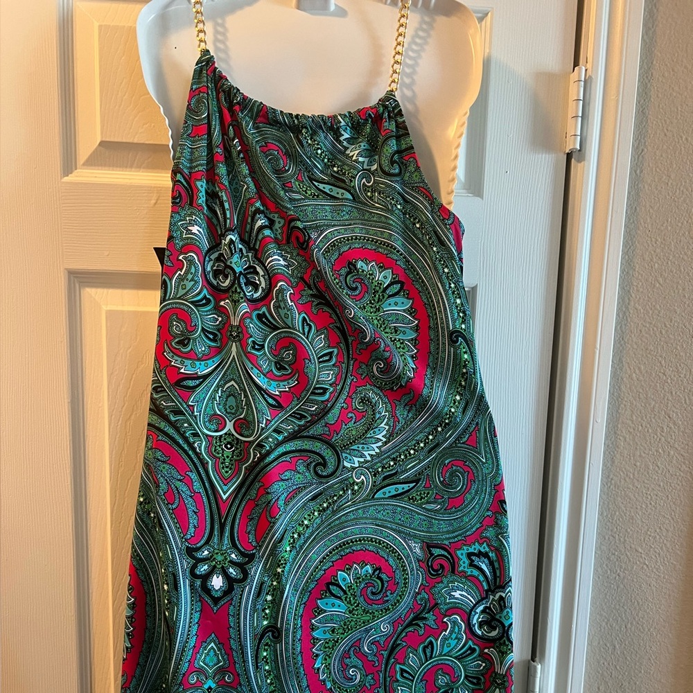 Nina Leonard chain neckline paisley dress - Picture 2 of 3